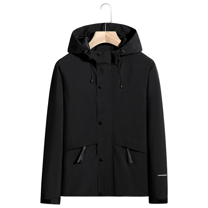 Men's Lightweight Water-Repellent Hooded Softshell Jacket with Concealed Press Stud Placket and Drawstring Fashion Glam