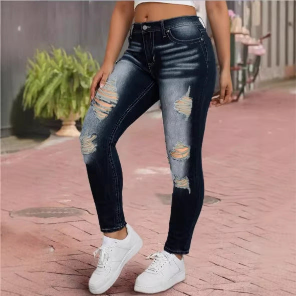 Women's high-waisted ripped skinny jeans with sculpting comfort waistband Fashion Glam