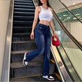Women's High-Waisted Stretch Jeans with Light Flare and Decorative Pockets Fashion Glam