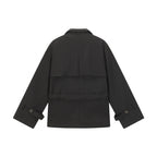 Unisex Short Double Blouson Trench Coat with Waist Belt and Boxy Silhouette Fashion Glam