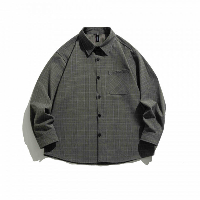 Unisex Checked Overshirt in Boxy Cut with Chest Flap Pocket and Shirt Collar Fashion Glam