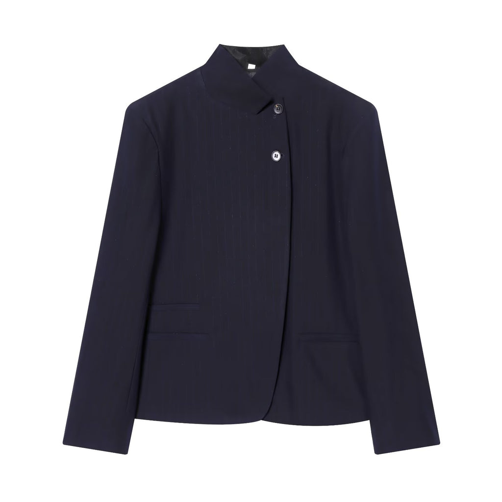 Women's tailored blazer with stand-up collar and asymmetrical button placket Fashion Glam