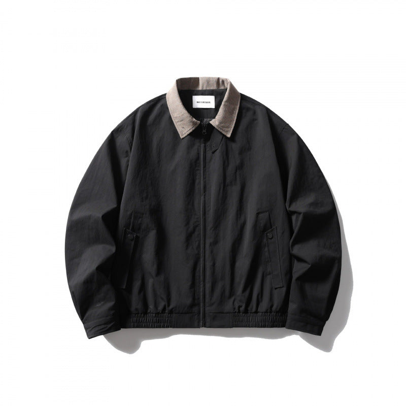 Men's Lightweight Harrington Jacket with Cord Collar and Elastic Hem Fashion Glam