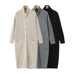 Women Long Chunky Knit Cardigan with Shawl Collar, Button Placket and Patch Pockets Fashion Glam