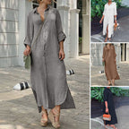 Women's button-up shirt dress with a continuous button placket, side slits, and 3/4 sleeves Fashion Glam