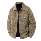 Men's corduroy trucker jacket with jacquard leaf pattern and snap button placket Fashion Glam