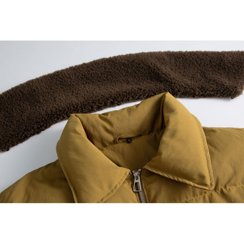 Women's cropped padded bomber jacket with teddy collar and flap pockets Fashion Glam