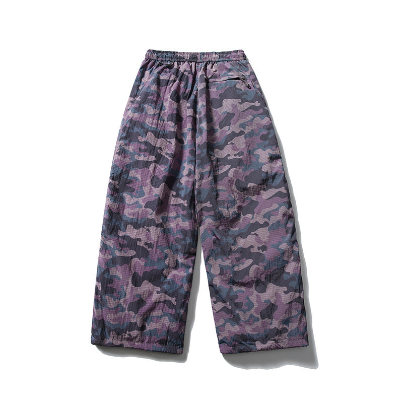 Men's loose-fitting ripstop leisure pants with camouflage pattern and elastic drawstring waistband Fashion Glam