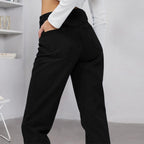 Women high-waisted straight-cut jeans made of rigid denim with raw hem Fashion Glam