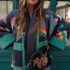 Women's padded kimono quilted jacket with patchwork design and wide sleeves Fashion Glam