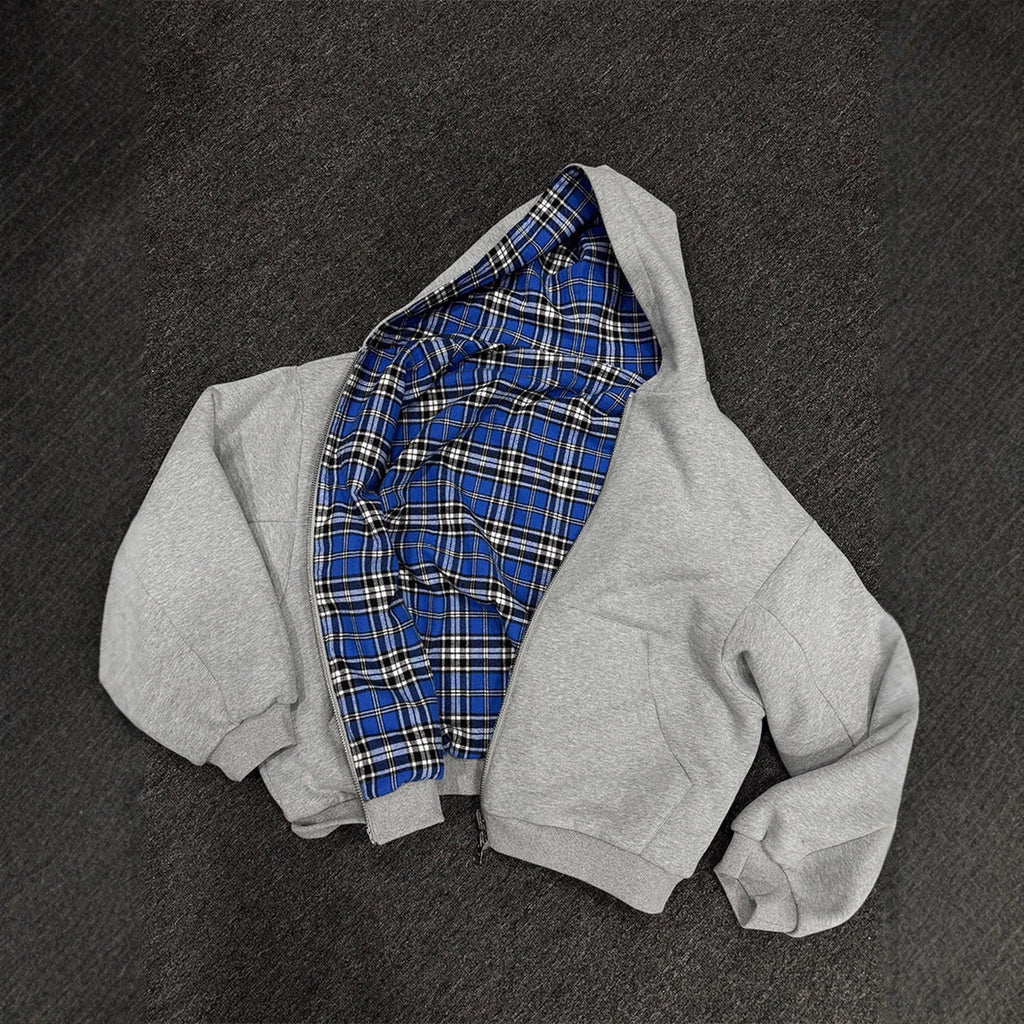 Men's padded hoodie with checked lining and full zip Fashion Glam