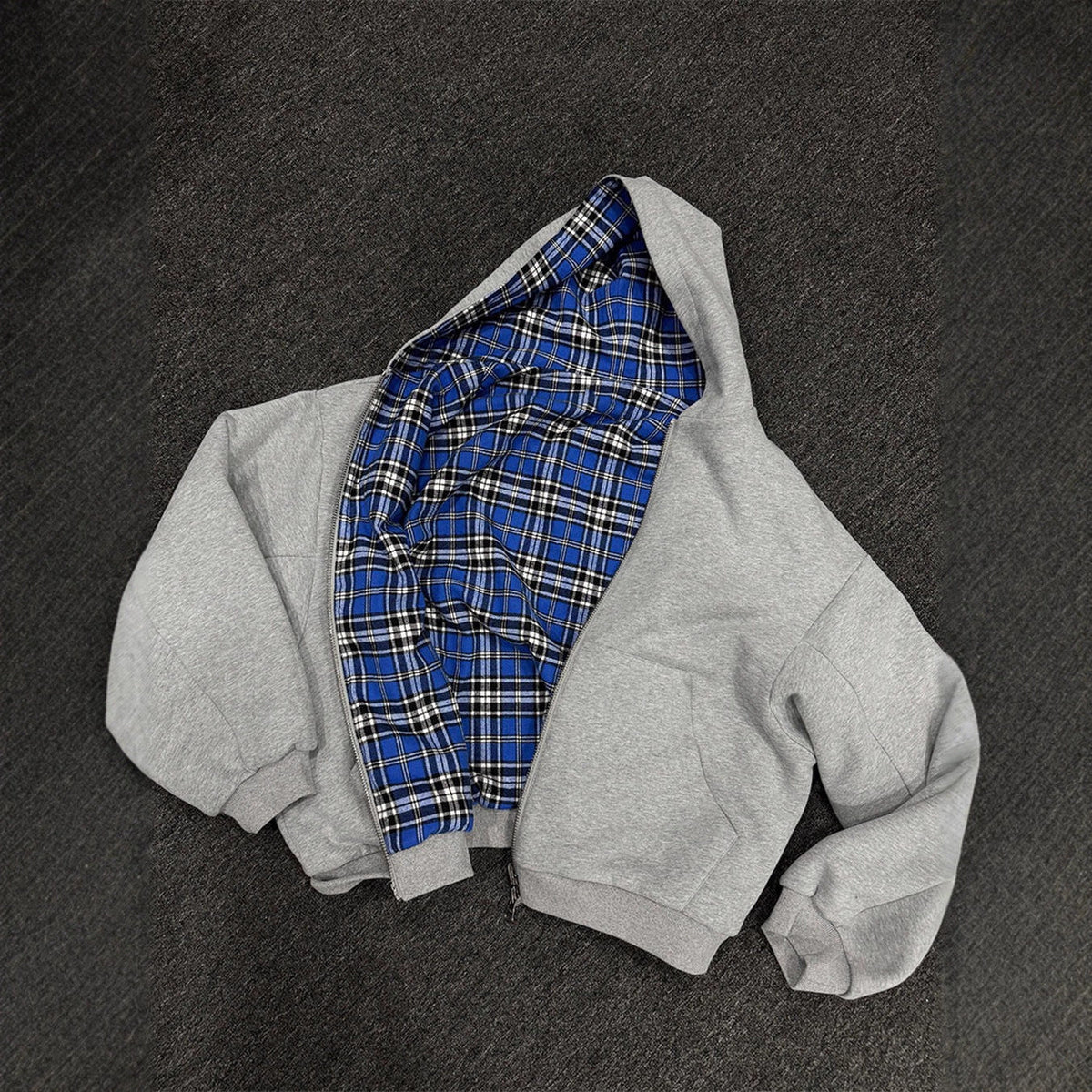 Men's padded hoodie with checked lining and full zip Fashion Glam