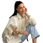 Women's wide pleated cape blouse with standing collar and concealed zipper Fashion Glam