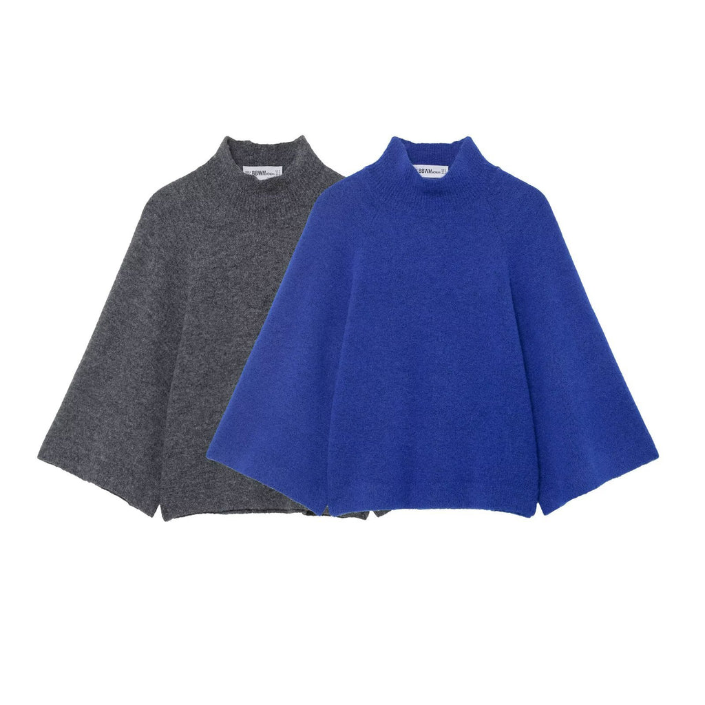 Women's Oversize Knit Poncho with Stand-Up Collar and Wide Swing Cut Fashion Glam