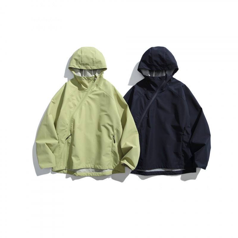 Unisex Lightweight Tech Rain Jacket with Asymmetrical Zipper Fashion Glam