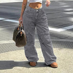 Women's cargo jeans in a wide baggy cut with a high waist and utility pockets Fashion Glam