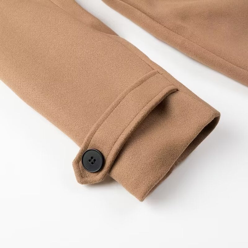 Women Maxilength double-breasted trench coat made of wool blend with tie belt and shoulder flap Fashion Glam