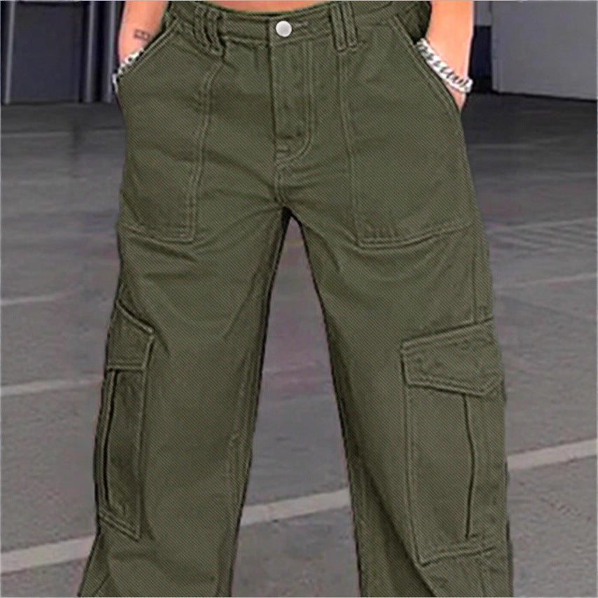 Women's wide cargo pants with high waist, patch flap pockets, and casual baggy fit Fashion Glam