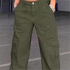 Women's wide cargo pants with high waist, patch flap pockets, and casual baggy fit Fashion Glam
