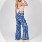 Women’s High-Waisted Palazzo Cargo Jeans made of Camouflage Denim with Patch Pockets Fashion Glam