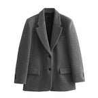 Women Long Wool Blend Double-Breasted Coat with Notched Collar and Flap Pockets Fashion Glam