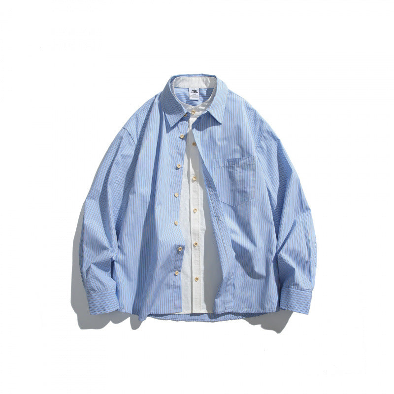 Men's Oversized Shirt with Fine Stripes and Contrast Button Placket Fashion Glam
