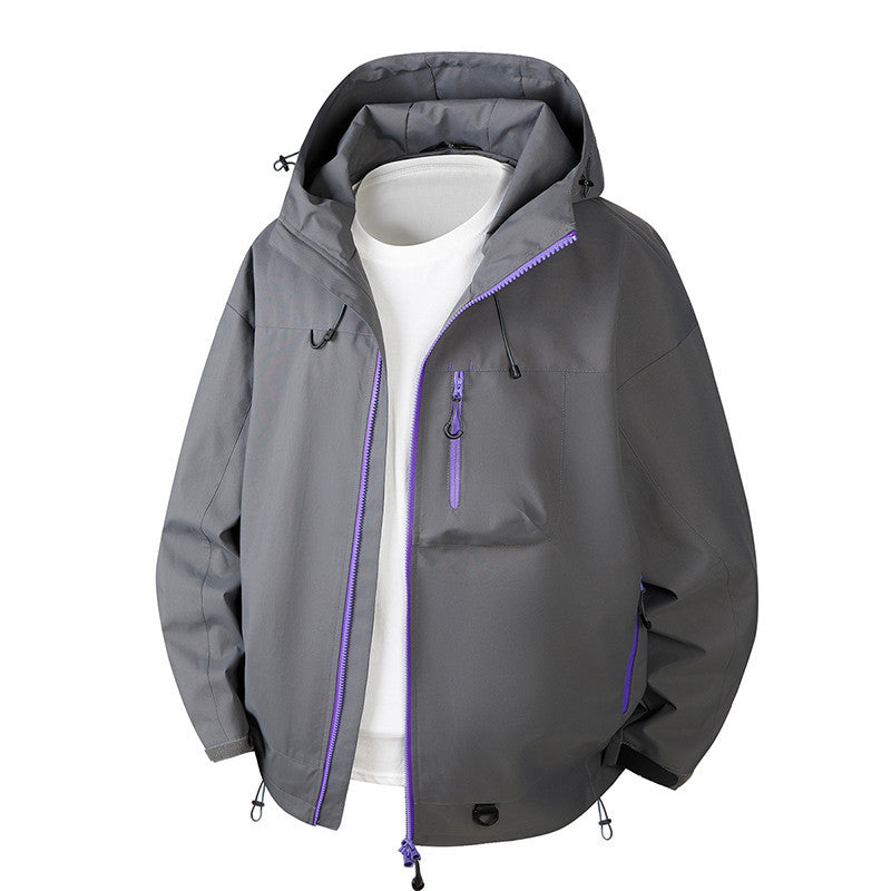 Men's Urban Protection Softshell Jacket with Adjustable Hood, Contrast Zippers, and Chest Pocket Fashion Glam