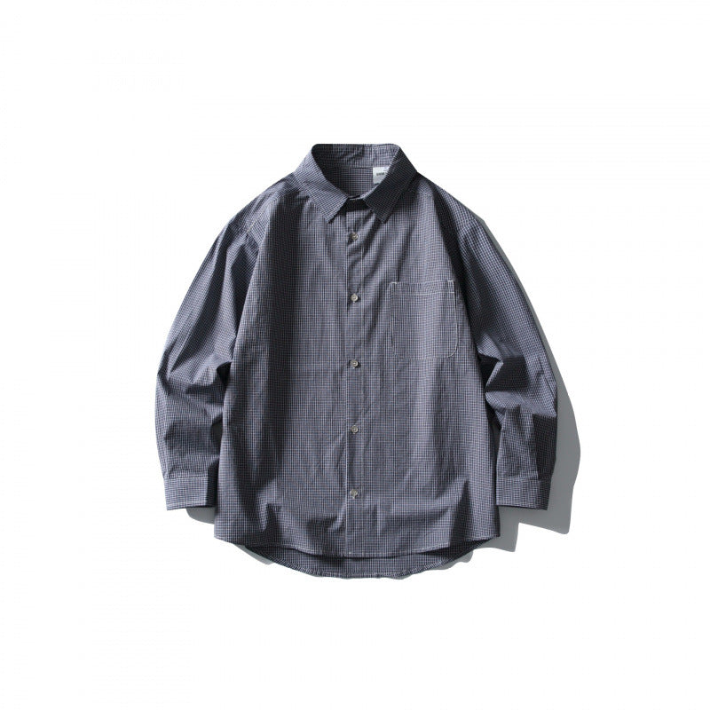 Men's loosely cut oversized shirt with fine Vichy check, chest pocket and rounded hem Fashion Glam