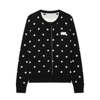 Women's Dotted Knit Cardigan with Round Neck and Button Placket Fashion Glam