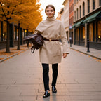 Women's short coat with high roll collar, cape detail, and patch pocket Fashion Glam