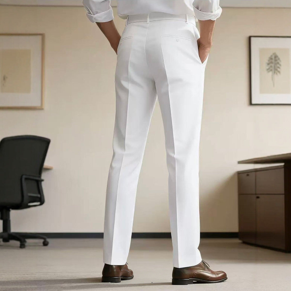 Men's slim-fit dress pants with crease, flat waistband, and stretch comfort Fashion Glam