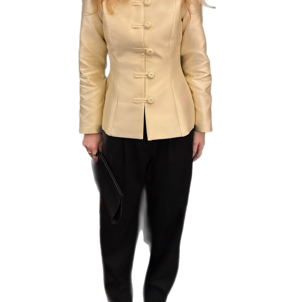 Women's tailored blazer with cord buttons, bell hem and Viennese seams Fashion Glam
