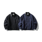 Men's Boxy Worker Jacket with Faux Leather Collar, Full-Length Zipper and Elastic Hem Fashion Glam