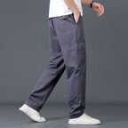Men's Lightweight Cotton Utility Cargo Pants with Elastic Waistband and Straight Leg Fashion Glam