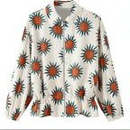 Women's Printed Bomber Jacket with Zipper, Shirt Collar and Waist Drawstring Fashion Glam
