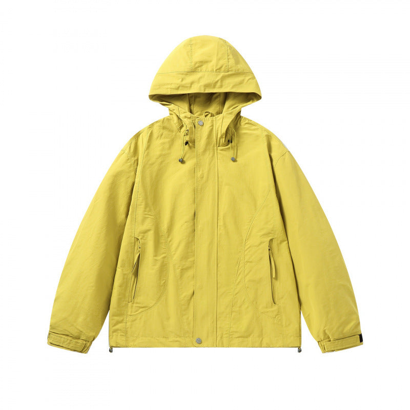 Unisex Short cut hoodie in technical outdoor style with drawstring, concealed front placket and adjustable cuffs Fashion Glam