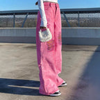 Women High-Waisted Wide Denim Palazzo Pants with Eye-Catching Ripped Inserts Fashion Glam