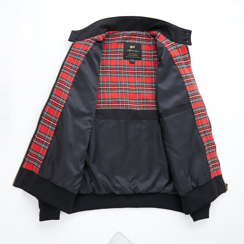 Men's short-cut Harrington jacket with stand-up collar, elastic cuffs and checkered inner lining Fashion Glam