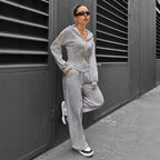 Women’s loungewear set with fitted hooded jacket and loose fleece jogging pants Fashion Glam