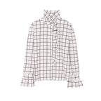 Women's Striped Ruffle Blouse with Stand-Up Collar and Flounce Cuffs Fashion Glam