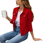Women's fitted short denim jacket in trucker style with flap pockets Fashion Glam