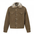 Men's short jacket made of suede leather imitation with faux fur collar and stud details Fashion Glam