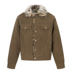 Men's short jacket made of suede leather imitation with faux fur collar and stud details Fashion Glam