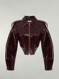 women's short-cut faux patent leather blouson with tailored corset cut Fashion Glam