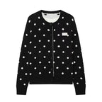 Women's Dotted Knit Cardigan with Round Neck and Button Placket Fashion Glam