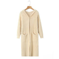 Women Longer fluffy hooded cardigan with patch pockets and open front Fashion Glam