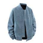 Men's Suede Look Bomber Jacket with Full Zip, Rib Collar and Utility Pockets Fashion Glam