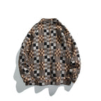 Unisex Boxy Cardigan in Patchwork Check with V-neck, snap front, and patch pockets Fashion Glam