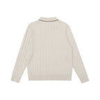 Men's polo collar knitted sweater with cable pattern and fine button placket Fashion Glam