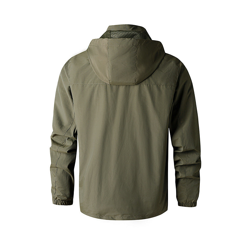 Men's Ultralight All-Weather Outdoor Jacket with Hood Breathable Mesh Lining and Zippered Pockets Fashion Glam